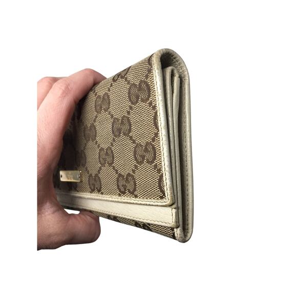 Gucci GG Canvas Beige and White Leather Double Layer Long Wallet - Picture 6 of 16